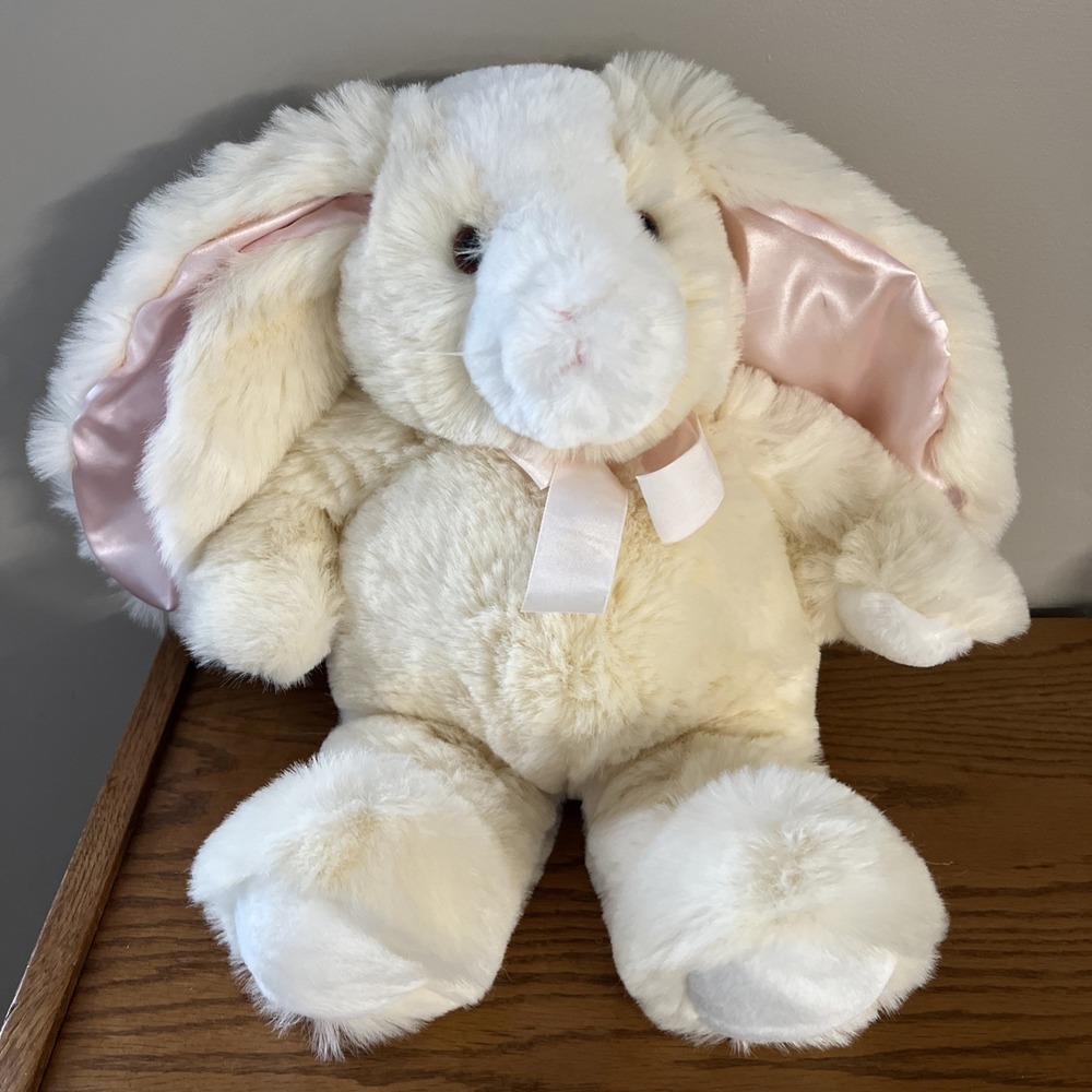 Vintage 1992 Dakin Bunny Rabbit‎ Plush 18" Pink Satin Floppy Ears Ribbon Bow